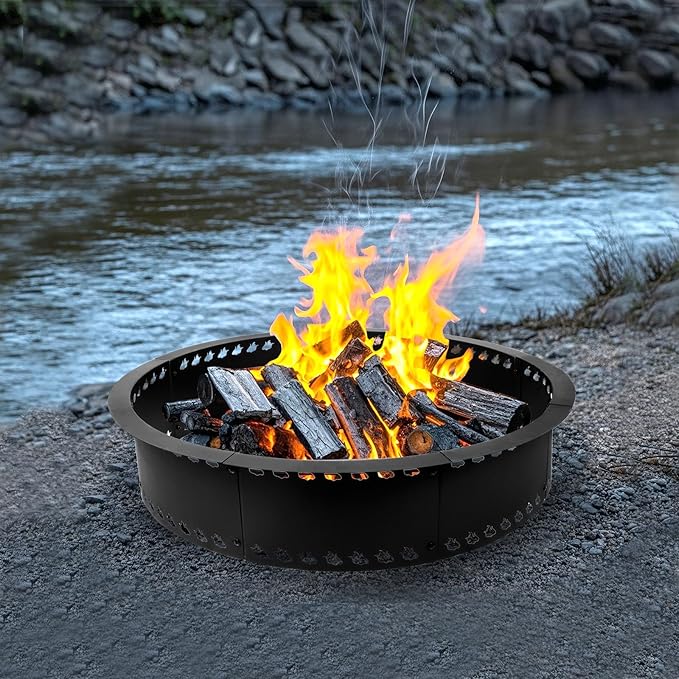 Outdoor Smokeless Fire Pit Ring 31 inch, Metal Steel Firepit Ring Insert Round Firepit Ring for Outside Wood Burning DIY Fire Pits Outdoor Fire Place for Camping Garden Patio Backyard