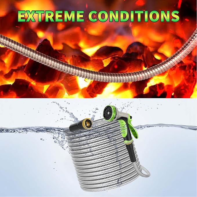 50FT Water Hose,Lightweight, Puncture & Rust Proof Heavy Duty Stainless Steel Metal 50FT Garden hose for Yard, RV, Garden, Outdoor