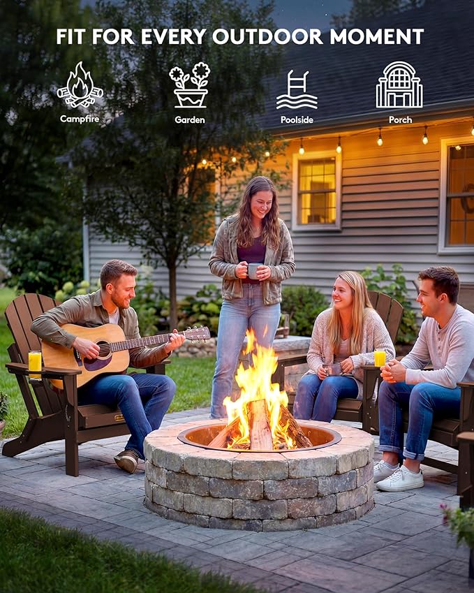 SERWALL Folding Adirondack Chair Set of 4 for Patio Garden Outdoors Fire Pit- Coffee