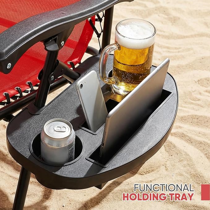 Magshion Zero Gravity Chair with Canopy Set of 2, Reclining Outdoor Patio Lounge Chair, Folding Anti Gravity Recliner, Portable Lounger with Removable Cup Holder Side Tray and Pillow Headrest (Red)