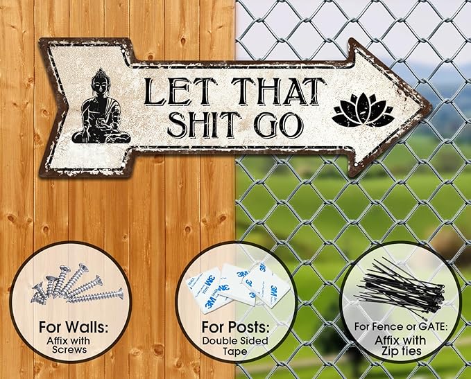 Mukuko Nostalgic Vintage Metal Wall Décor, Let That Shit Go, Inappropriate Funny, 6" x 18" Arrow Metal Signs Wall Art, Decorative Tin Sign Home Decor, Funny Decor, Bathroom Decor, Bathroom Signs