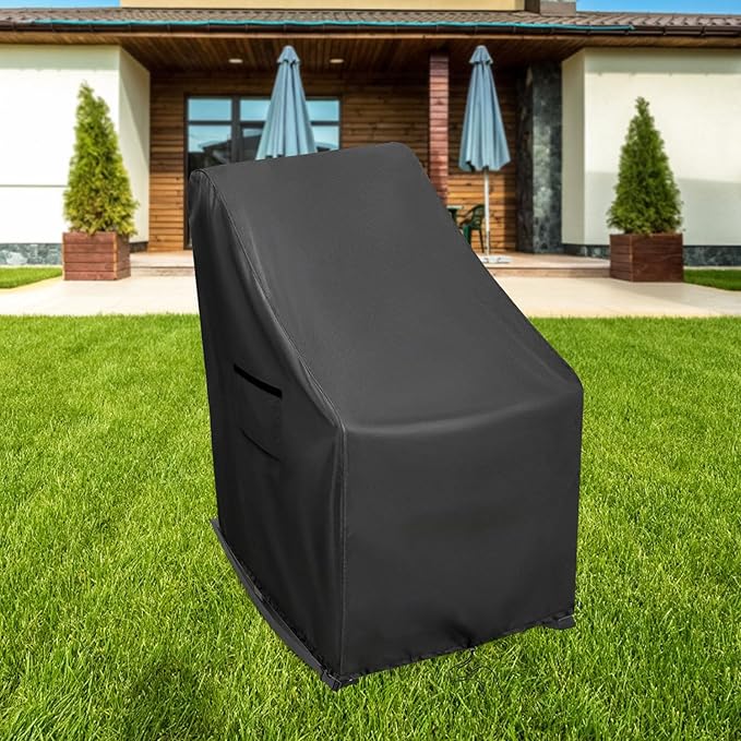 Outdoor Patio Egg Rocking Chair Cover - Waterproof, Fits Indoor Papasan Chair & Rattan Wicker Lounge Chairs (Black, 27x34x20/45in)