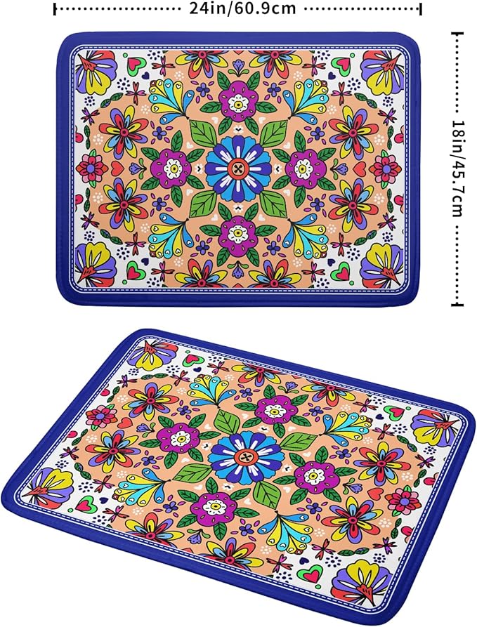 Mexican Talavera Dish Drying Mat Navy Blue Large Microfiber Dish Drain Pad for Kitchen Decor 18 x 24 In
