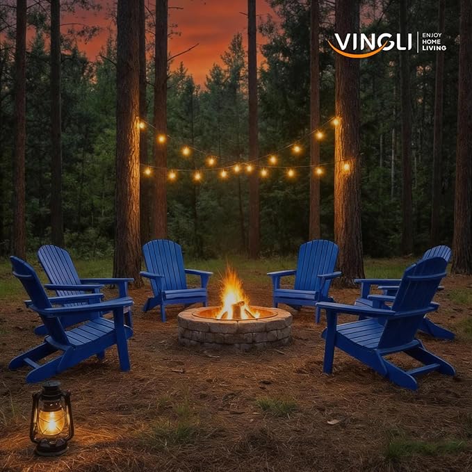 VINGLI Folding Adirondack Chairs Set of 4, Wood Adirondack Chair for Outdoor, Foldable Fire Pit Chairs for Patio, BBQ, Porch, Yard, Pool, Blue