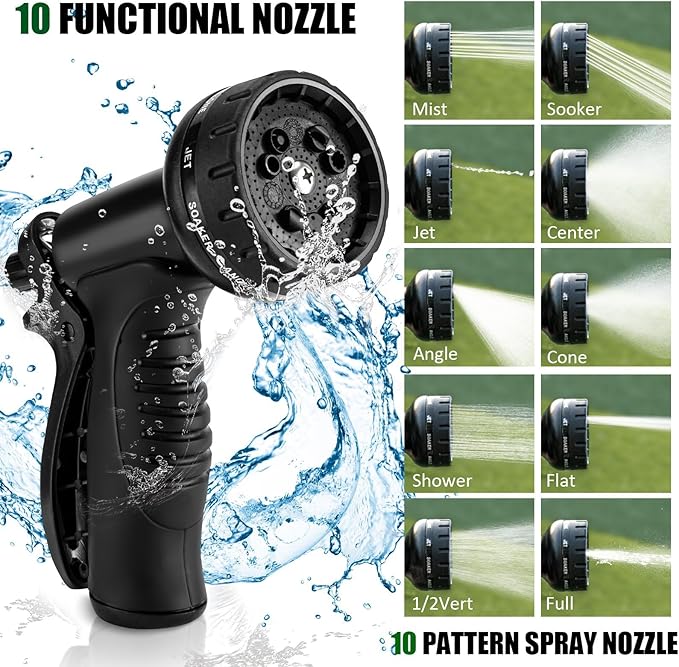 Garden Hose 50 FT, Stainless Steel Heavy Duty Water Hose With 10 Function Nozzles, Flexible No-Kink, Pet-Proof, Puncture-Proof Rust-Proof for Yard, Outdoors