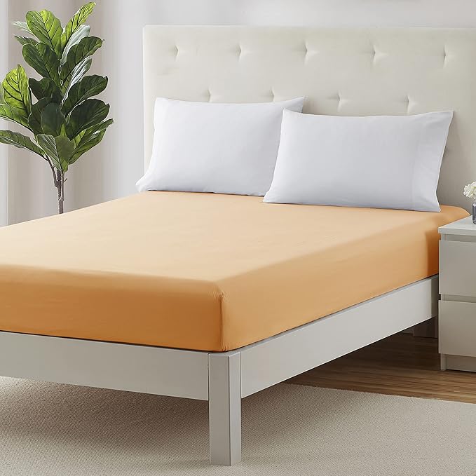 Clara Clark Fitted Sheet, Extra Deep Pocket Fits Deep Mattress, Luxury Soft Fitted Sheet Only, Twin Apricot Orange