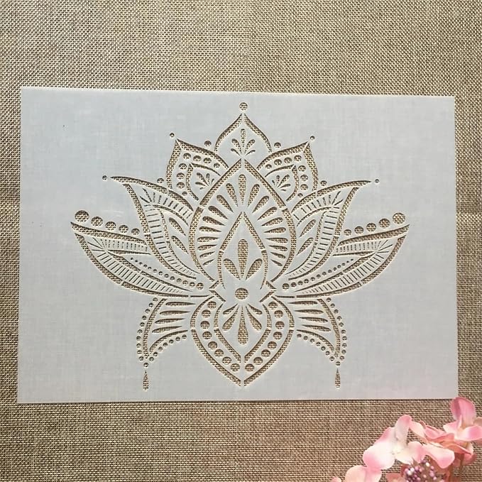 TIAMECH A4 Reusable Sacred Lotus Flower Stencil for Painting - Lotus Layering Template, DIY Wall Art, Wood Furniture, Scrapbook & Crafts (8.3x11.7inch)