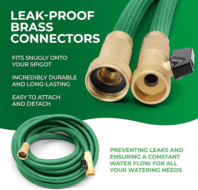 Garden Hose, NON-EXPANDABLE Garden Hose, Super Light Weight Hose, No Burst, 3/4 inch Solid Brass Connectors, 50 Ft, Grassy Green