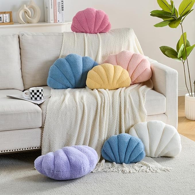 Shell Pillow Seashell Decorative Pillow Light Pink Beachy Coastal Shell Shaped Throw Pillows 18x13 Inch Soft Ocean Beach Sea Shell Plush Pillows Cushion for Bed Couch Living Sofa Room Decor