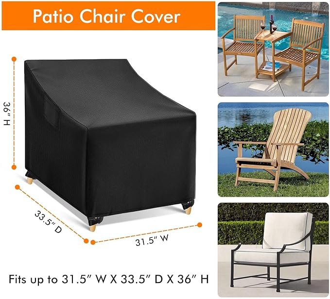 WLEAFJ Patio Swivel Chair Covers Waterproof, Black Outdoor Rocking Chair Covers, Heavy Duty Patio Lounge Deep Seat Cover, 2 Pack - 31.5" W x 33.5" D x 36" H