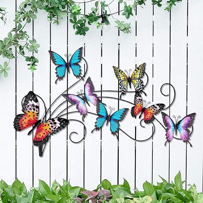 Metal Butterfly Wall Decor, 22"×13.3" Hanging Butterflies Wall Art Sculpture, Multi Color Butterfly Decorations for Patio Garden Fence Bedroom, Butterflies Gift for Father, Mother, and Grandmother