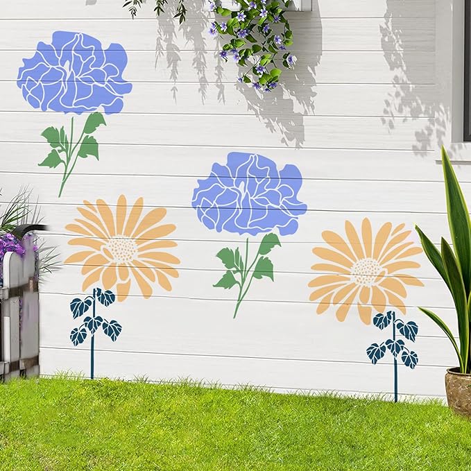 8 Pcs Large Flower Stencils for Painting, 11.81 X 11.81 Inch Flower Stencils for Crafts Reusable, Wood and Wall Stencils for Painting Large Pattern, DIY Templates Holiday Wall Paper (A)