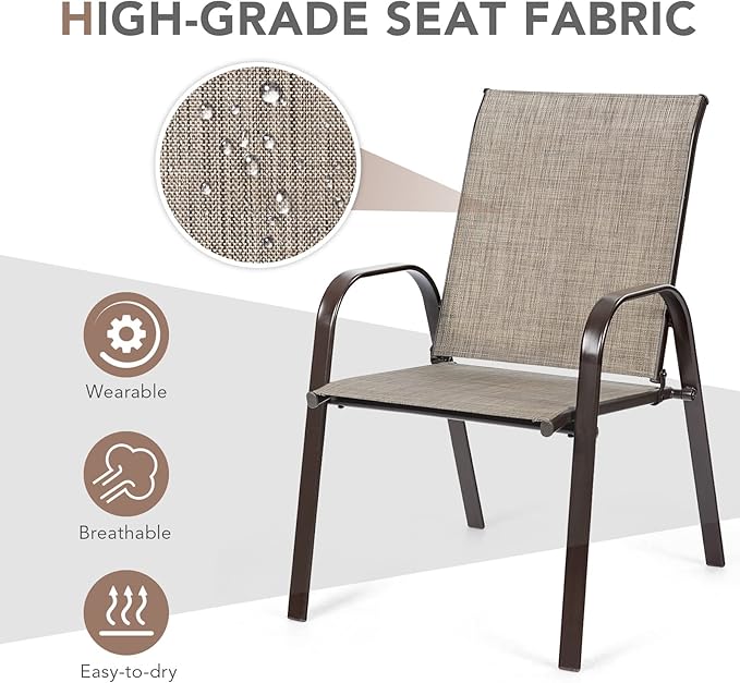 Tangkula 2 Piece Patio Dining Chairs, Outdoor Bistro Chairs W/Curved Armrests, Easy-to-Dry Fabric, Reinforced Steel Frame, Wide & Comfortable Camping Chairs for Garden, Poolside, Backyard (1, Grey)