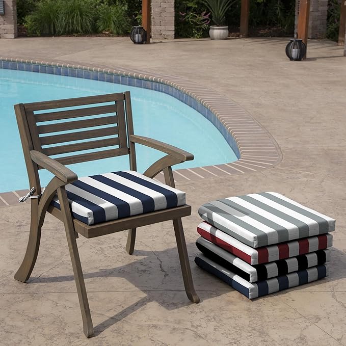 Arden Selections Rocking Chair Cushion, 19 x 18, Rain-Proof, Fade Resistant, Cushions for Rocking and Outdoor Chairs 18 x 19, Sapphire Blue Cabana Stripe (Pack of 4)