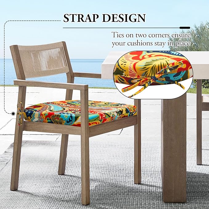 Wellsin Outdoor Chair Cushions for Patio Furniture - Patio Chair Cushions Set of 6 - Water Resistant Round Corner Outdoor Seat Cushions 17"X16"X2", Flower