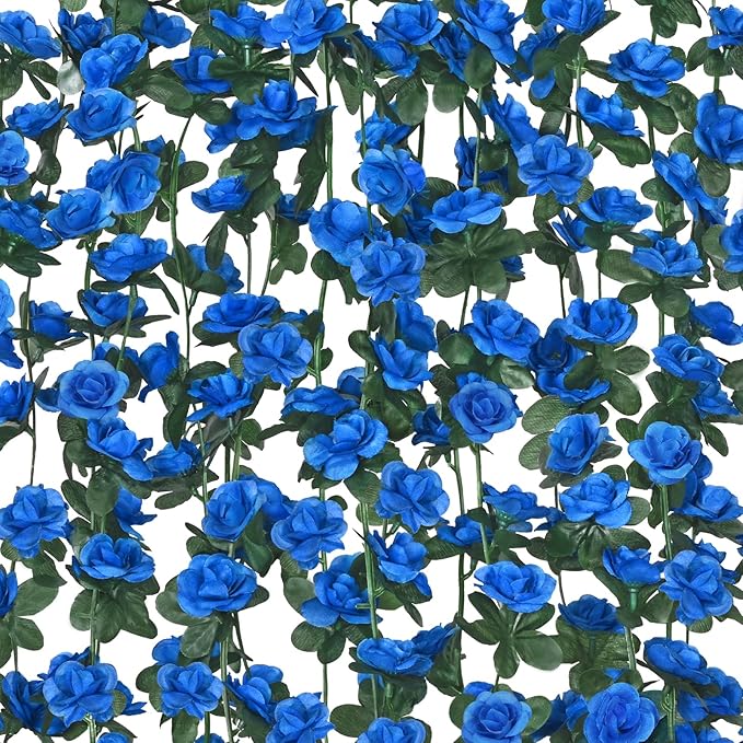 BLEUM CADE 2Pcs 16.4Ft Flower Garland Artificial Rose Vines for Bedroom, Cute Fake Hanging Flower Vines Floral Garland Decorations for Wedding Party Wall Room Decor Aesthetic