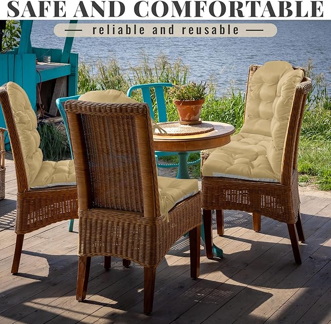 Geelin 4 Pcs Adirondack Chair Cushion High Back Patio Rocking Chair Cushion 44 x 19 x 4 Inch Tufted Weather Resistant Fade Resistant Seat for Patio Rocking Seat (Brown)