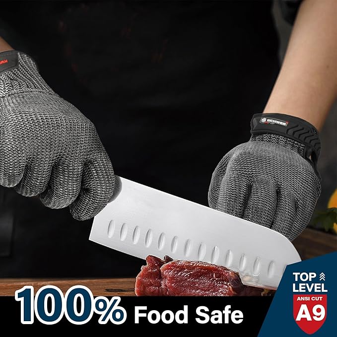 Schwer Ultimate Cut Resistant Gloves Beyond ANSI A9, Reinforced Stainless Steel Glove, Food Grade Mesh Metal Gloves for Butcher Meat Cutting, Oyster Shucking, Mandoline, PR1708 (S, 2 PCS)