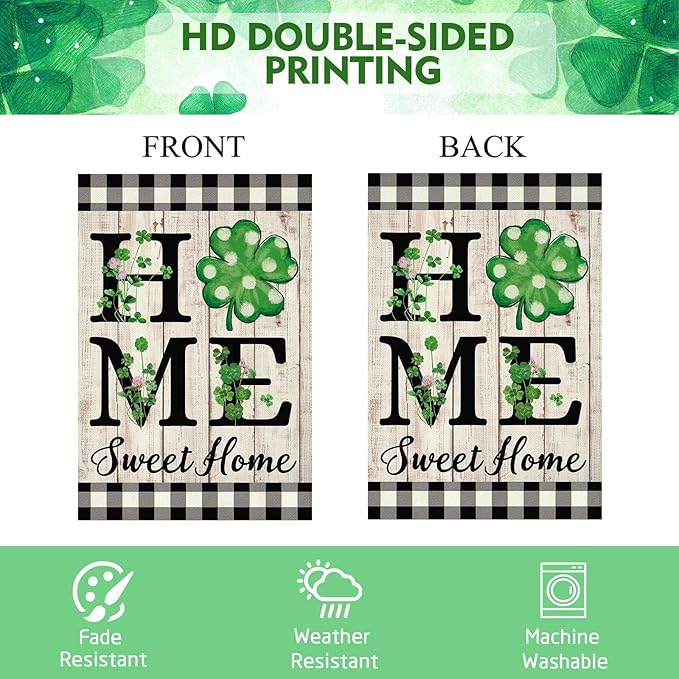 ORTIGIA St Patricks Day Garden Flag Burlap Vertical Double Sided Shamrock Lucky Green Clover Garden Flag Holiday Yard Flag Outside Outdoor Decor 12.5x18 Inch