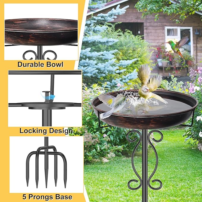 Metal Bird Bath for Outside, 40In Tall Vintage Freestanding Birdbaths & Birdfeeder, Outdoor Bird Bath Bowl with Sturdy 5-Pronged Base for Garden Patio Yard Lawn Decor (Vintage Bronze)