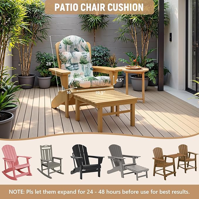 Adirondack Chair Cushion Set of 2, Rocking Chair Cushions, High Back Patio Cushions, Thickened Weather Resistant Patio Cushion with 6 Ties, Non Slip Fade & Waterproof