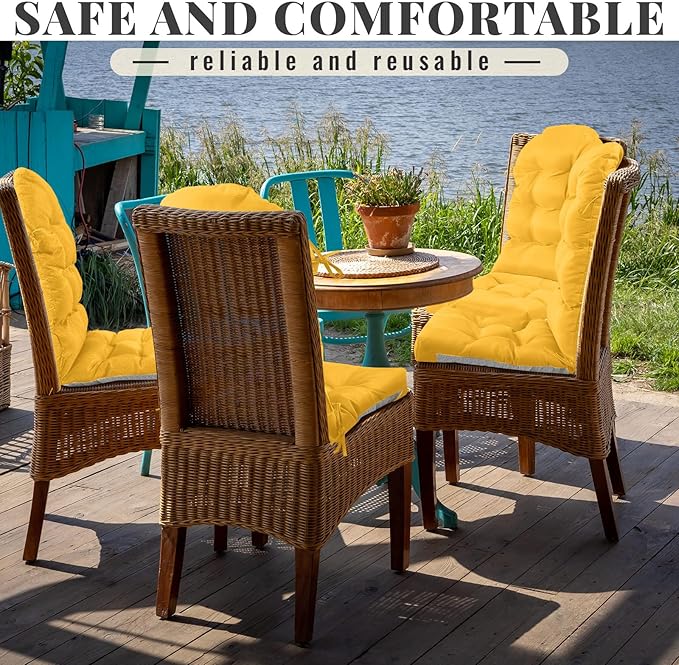 Geelin 4 Pcs Adirondack Chair Cushion High Back Patio Rocking Chair Cushion 44 x 19 x 4 Inch Tufted Weather Resistant Fade Resistant Seat for Patio Rocking Seat (Amber)