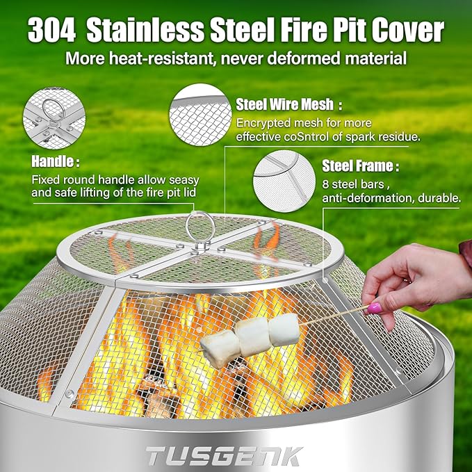 Fire Pit Spark Screen for Solo Stove Range Accessories, 15 Inch Range Shield for Solo Stove Accessories, 304 Stainless Steel Detachable Mesh Fire Pit Spark Protector with Grill Function