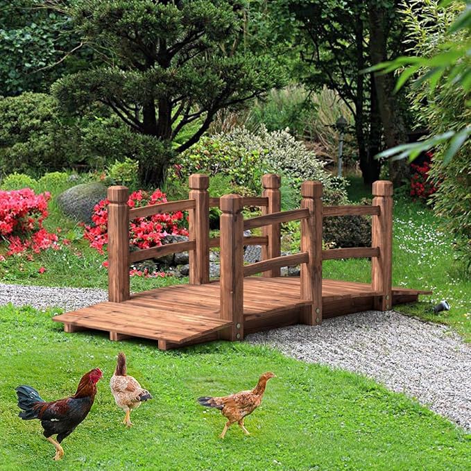 HAPPYGRILL Wooden Garden Bridge, Stained Finish Decorative Pond Bridge, Garden Bridges for Outdoors Yard 5FT
