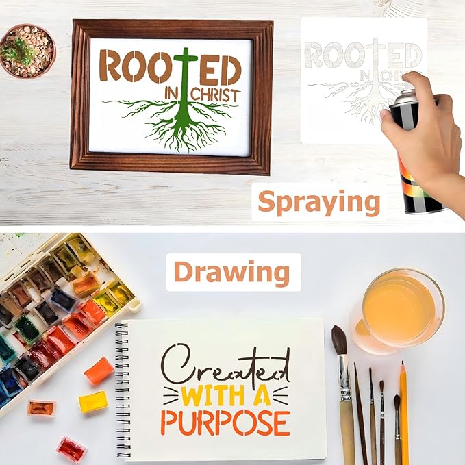 21pcs Stencils for Painting Christian Stencils for Crafts Reusable Motivational Bible Verse Template Drawing on Wall Wood Sign Rock Fabric Canvas Home Decor DIY Crafts