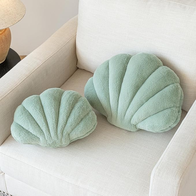 Shell Pillow, Seashell Throw Pillow with Soft Rabbit Plush for Couch Bed, Shell Shaped Decorative Ocean Pillow Stylish Beach Cushion Room Aesthetic Home Decor
