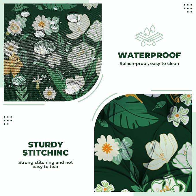Wicker Chair Cushions of 5 Pieces, Waterproof Outdoor Loveseat Cushion for Wicker Furniture, 1 Love Seat Cushion, 2 U-Shape and 2 Lumbar Pillows for Patio Furniture (Green Flower)