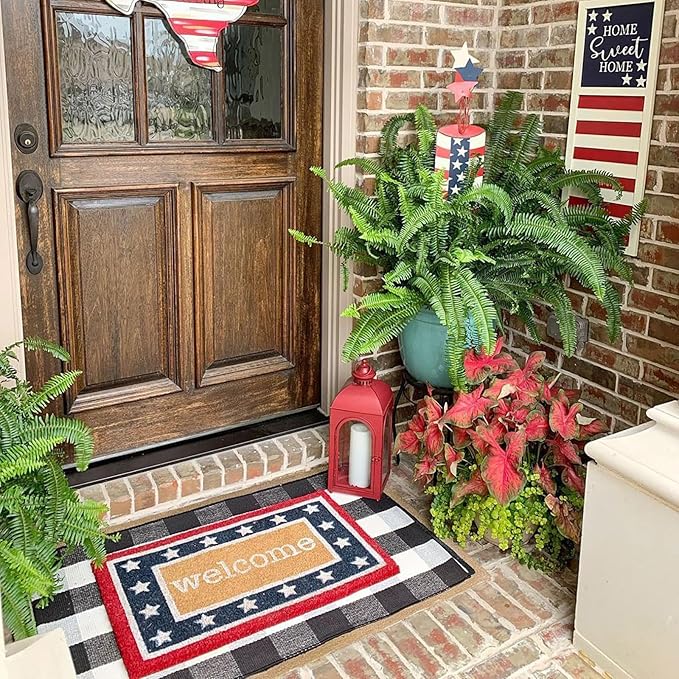 CAINANEL Buffalo Plaid Outdoor Rug Front Door Mat 27.5'' x 43'' Black and White Front Porch Rug Welcome Doormats for Farmhouse Entrance Porch Outdoors Decor