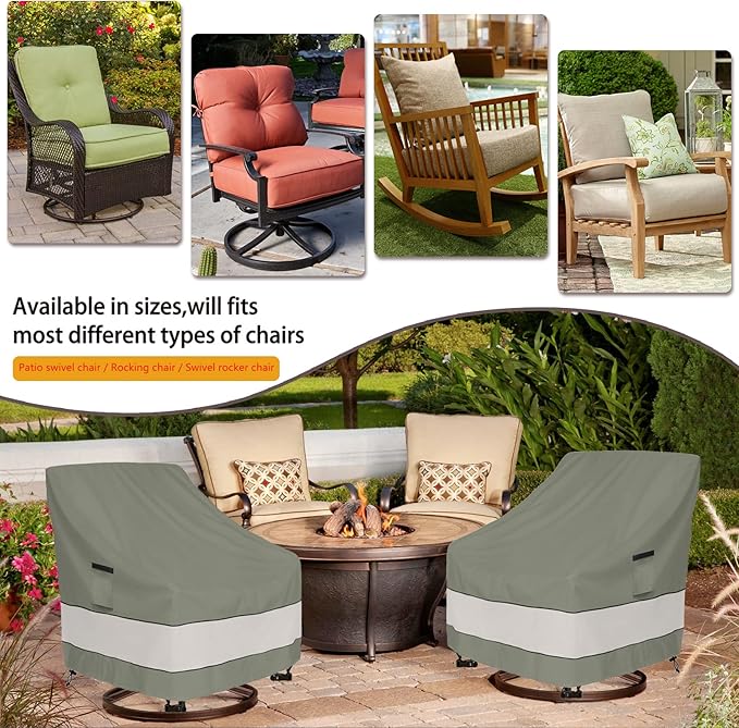 Patio Chair Covers Waterproof Patio Furniture Covers,27.5W x 32.5D x 38 H Inches Outdoor Swivel Chair Cover 2 Pack -Grayish Green