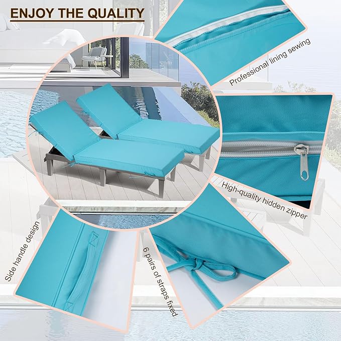 Outdoor Chaise Lounge Cushions, 4 Inch Thick Waterproof Fade Resistant Patio Furniture Lounger Chair Cushion Pad for Pool(1, Lake Blue, 72'' L x 21'' W x 4" T)