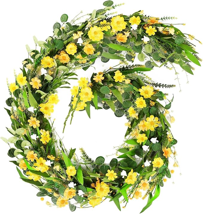 6.5 Ft Summer Garland for Mantle Artificial Yellow Daisy Swags Spring Wedding Decor Yellow Wildflower White Flowers Garland Vine for Porch Table Indoor Door Home All Year Decoration