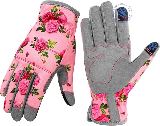Leather Gardening Gloves for Women, Flexible Breathable Garden Gloves, Thorn Proof Working Gloves for Weeding, Digging and Pruning, Large, Pink