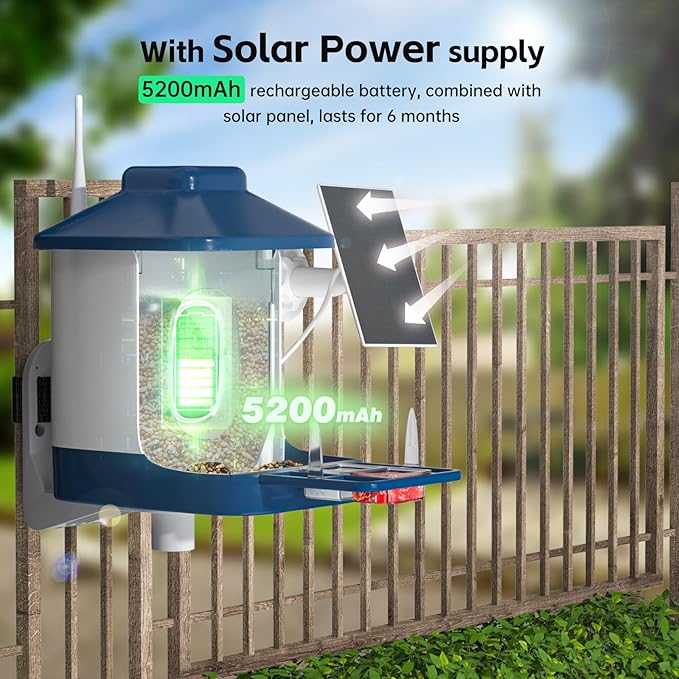 Bird Feeder with Camera, AI Bird Identification, Full HD Live Video, Solar Powered, 2.4Ghz WiFi, Instant Arrival Alerts - White Elephant Gifts