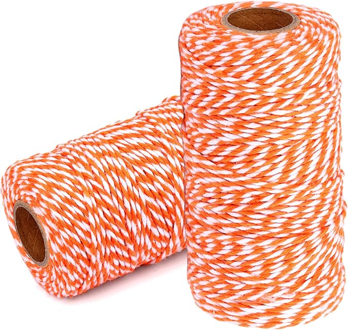 Cotton Twine String Bakers Rope: 2 Roll Twines for Crafts Gift Wrapping - 656 Feet Orange White Twine for Kitchen Cooking