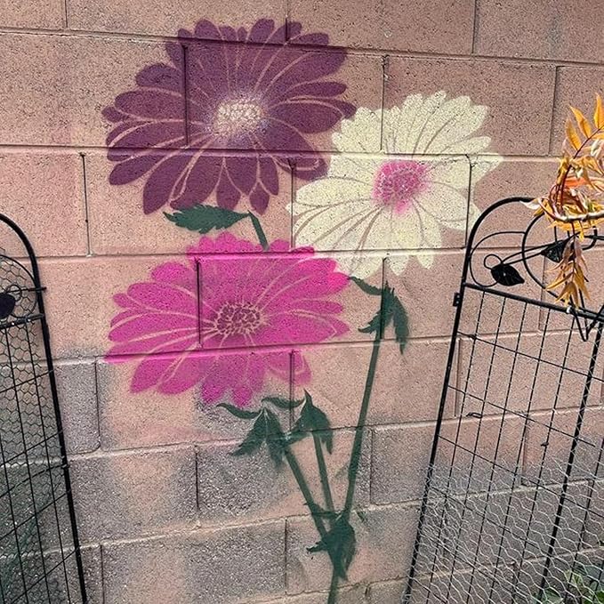Large Flower Stencils Painting on Wood Reusable Floral Wall Stencil Templates for Painting on Wood Furniture Garden Fence Wall Mural(Sunflower)