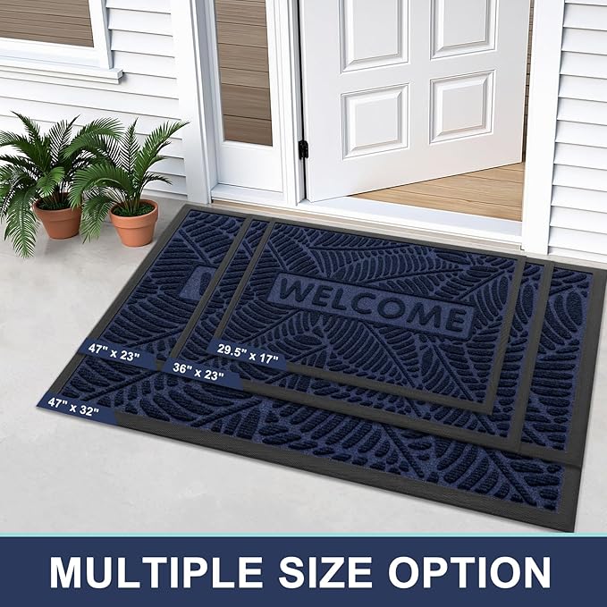 Smiry Welcome Mat Indoor Outdoor, All-Season Waterproof Front Door Mat, Sturdy Natural Rubber Doormat, Non-Slip, Easy Clean, Low Profile Dirt Trapper for Porch Patio Entrance, 71x23, Navy