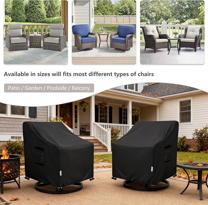 Patio Chair Covers Waterproof Patio Furniture Covers,30W x 34D x 38 H Inches Outdoor Swivel Chair Cover 4 Pack -Black