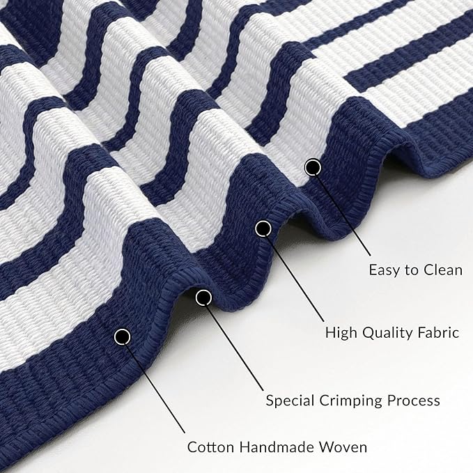 IOHOUZE Navy and White Striped Rug 2'x3' Front Door Rugs, Small Washable Area Rug for Front Porch, Spring Summer Doormats Outdoor Indoor, Cotton Rugs for Entryway Porch Entrance
