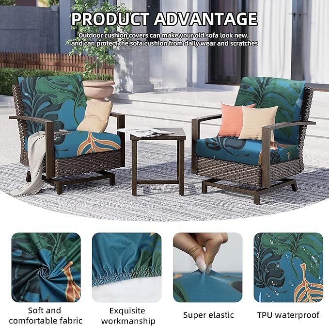8Pcs Outdoor Cushion Covers, Patio Cushion Covers,Stretch Elastic Slipcovers, Replacement Washable & Reusable Furniture Protector for Patio Couch (Cool-Pattern,Cover Only)