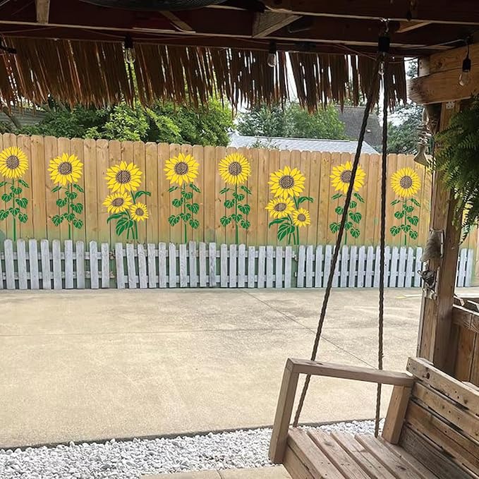Large Sunflower Fence Stencil for Painting on Wood Fences Tall Flower Stencils Reusable Floral Plastic Templates for Wood Fence Walls Canvas (6 Large Sunflower)