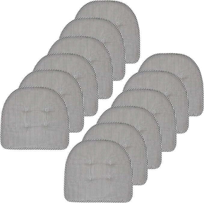 Sweet Home Collection Chair Cushion Memory Foam Pads Tufted Slip Non Skid Rubber Back U-Shaped 17" x 16" Seat Cover, 12 Count (Pack of 1), Pinstripe Charcoal