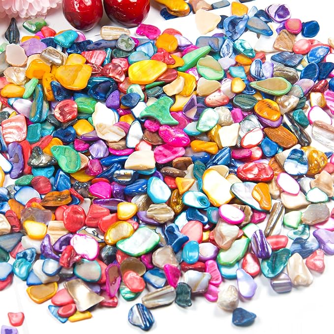 Red Crushed Shells for Crafts, Small Natural Crushed Seashells Pieces Chips, Dyed Mosaic Sea Shell Fragments for Resin Art, DIY Vase, Table Scatter, Weddings Party, Home Decoration 14.5 oz