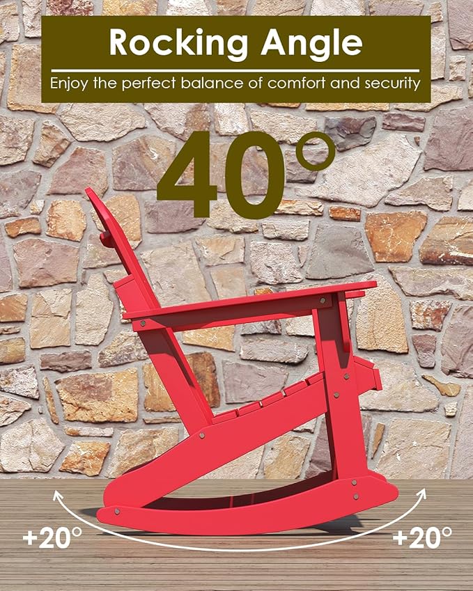 GREENVINES Adirondack Rocking Chairs Set of 4 | HDPE Plastic | Porch Rocker | Chair for Outdoor Patio Deck | All Weather | Red