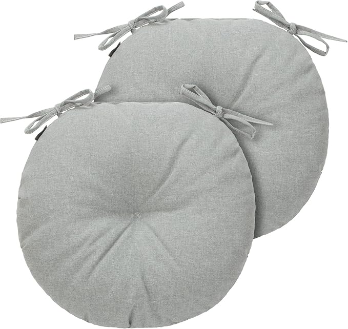 Bistro Chair Cushions 15 inch,Set of 2,Tufted Round Chair Cushions with Ties,15"x15"x4",Water Resistant Round Seat Cushion for Barstool Chairs,Patio Garden Kitchen Outdoor Furniture(Light Gray)