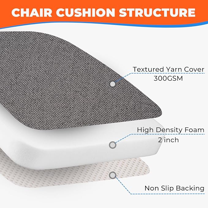 Chair Cushions for Dining Chairs, D-Shaped Seat Cushions with Removable Washable Cover and Ties, Chair Pads for Kitchen, Indoor Dining Room, Patio Chairs, 17'' x 16'', Set of 4, Dark Grey