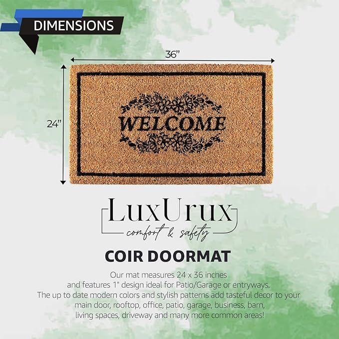 LuxUrux Welcome Mats Outdoor Coco Coir Doormat, with Heavy-Duty PVC Backing - Natural - Perfect Color/Sizing for Outdoor/Indoor uses. (24 x 36 Inch)